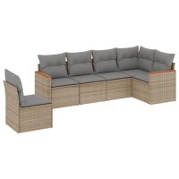 vidaXL 6-tlg. Garten-Sofagarnitur mit Kissen Beige Poly Rattan