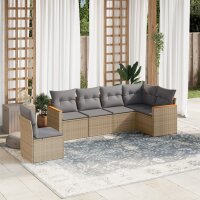 vidaXL 6-tlg. Garten-Sofagarnitur mit Kissen Beige Poly Rattan