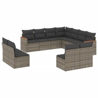 vidaXL 11-tlg. Garten-Sofagarnitur mit Kissen Grau Poly...