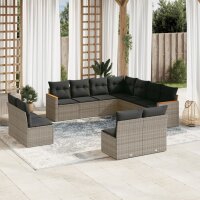 vidaXL 11-tlg. Garten-Sofagarnitur mit Kissen Grau Poly...