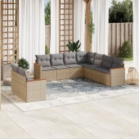 vidaXL 9-tlg. Garten-Sofagarnitur mit Kissen Beige Poly Rattan