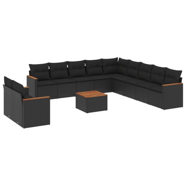 vidaXL 12-tlg. Garten-Sofagarnitur mit Kissen Schwarz Poly Rattan