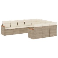 vidaXL 10-tlg. Garten-Sofagarnitur mit Kissen Beige Poly...