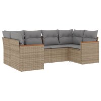 vidaXL 6-tlg. Garten-Sofagarnitur mit Kissen Beige Poly Rattan