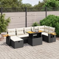 vidaXL 8-tlg. Garten-Sofagarnitur mit Kissen Schwarz Poly Rattan