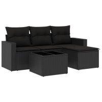 vidaXL 5-tlg. Garten-Sofagarnitur mit Kissen Schwarz Poly Rattan