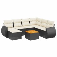 vidaXL 8-tlg. Garten-Sofagarnitur mit Kissen Schwarz Poly Rattan