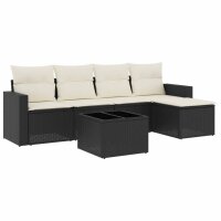 vidaXL 6-tlg. Garten-Sofagarnitur mit Kissen Schwarz Poly Rattan