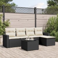 vidaXL 6-tlg. Garten-Sofagarnitur mit Kissen Schwarz Poly Rattan