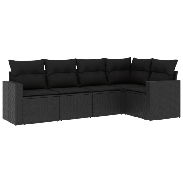 vidaXL 5-tlg. Garten-Sofagarnitur mit Kissen Schwarz Poly Rattan