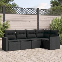 vidaXL 5-tlg. Garten-Sofagarnitur mit Kissen Schwarz Poly Rattan