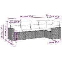 vidaXL 5-tlg. Garten-Sofagarnitur mit Kissen Schwarz Poly Rattan