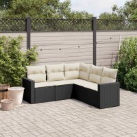 vidaXL 5-tlg. Garten-Sofagarnitur mit Kissen Schwarz Poly Rattan