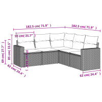 vidaXL 5-tlg. Garten-Sofagarnitur mit Kissen Schwarz Poly Rattan