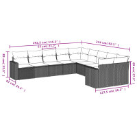 vidaXL 10-tlg. Garten-Sofagarnitur mit Kissen Schwarz Poly Rattan