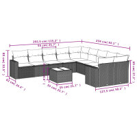 vidaXL 11-tlg. Garten-Sofagarnitur mit Kissen Schwarz Poly Rattan