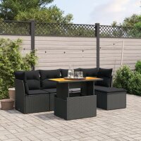 vidaXL 6-tlg. Garten-Sofagarnitur mit Kissen Schwarz Poly Rattan