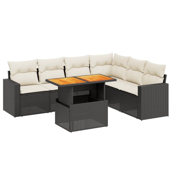 vidaXL 7-tlg. Garten-Sofagarnitur mit Kissen Schwarz Poly Rattan