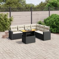 vidaXL 7-tlg. Garten-Sofagarnitur mit Kissen Schwarz Poly Rattan