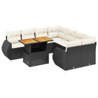 vidaXL 9-tlg. Garten-Sofagarnitur mit Kissen Schwarz Poly Rattan