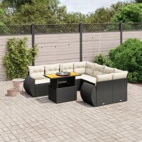 vidaXL 9-tlg. Garten-Sofagarnitur mit Kissen Schwarz Poly Rattan