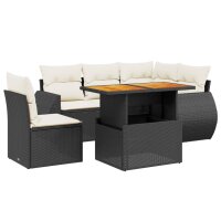 vidaXL 6-tlg. Garten-Sofagarnitur mit Kissen Schwarz Poly Rattan