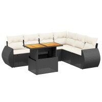 vidaXL 7-tlg. Garten-Sofagarnitur mit Kissen Schwarz Poly Rattan