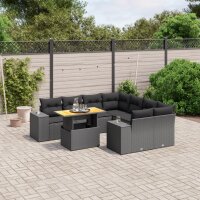 vidaXL 9-tlg. Garten-Sofagarnitur mit Kissen Schwarz Poly Rattan