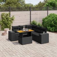 vidaXL 6-tlg. Garten-Sofagarnitur mit Kissen Schwarz Poly Rattan