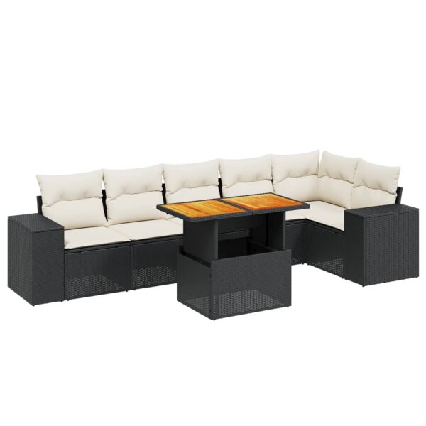 vidaXL 7-tlg. Garten-Sofagarnitur mit Kissen Schwarz Poly Rattan