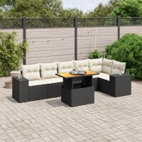 vidaXL 7-tlg. Garten-Sofagarnitur mit Kissen Schwarz Poly Rattan