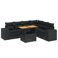 vidaXL 7-tlg. Garten-Sofagarnitur mit Kissen Schwarz Poly Rattan