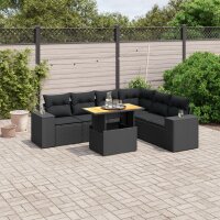 vidaXL 7-tlg. Garten-Sofagarnitur mit Kissen Schwarz Poly Rattan