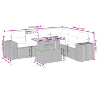 vidaXL 7-tlg. Garten-Sofagarnitur mit Kissen Schwarz Poly Rattan