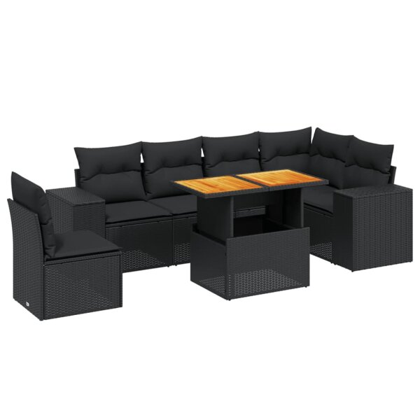 vidaXL 7-tlg. Garten-Sofagarnitur mit Kissen Schwarz Poly Rattan