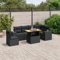 vidaXL 7-tlg. Garten-Sofagarnitur mit Kissen Schwarz Poly Rattan