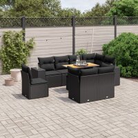 vidaXL 9-tlg. Garten-Sofagarnitur mit Kissen Schwarz Poly Rattan