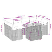 vidaXL 7-tlg. Garten-Sofagarnitur mit Kissen Schwarz Poly Rattan