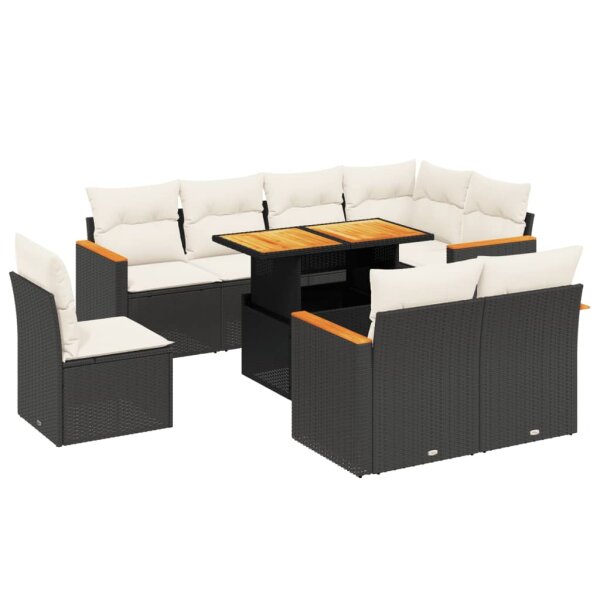 vidaXL 9-tlg. Garten-Sofagarnitur mit Kissen Schwarz Poly Rattan