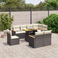 vidaXL 9-tlg. Garten-Sofagarnitur mit Kissen Schwarz Poly Rattan