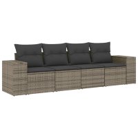 vidaXL 4-tlg. Garten-Sofagarnitur mit Kissen Grau Poly...