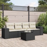 vidaXL 5-tlg. Garten-Sofagarnitur mit Kissen Schwarz Poly Rattan