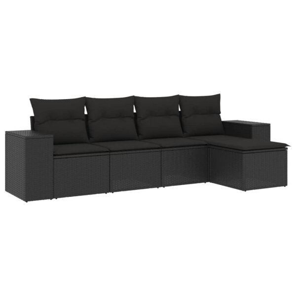 vidaXL 5-tlg. Garten-Sofagarnitur mit Kissen Schwarz Poly Rattan