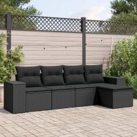 vidaXL 5-tlg. Garten-Sofagarnitur mit Kissen Schwarz Poly Rattan