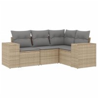 vidaXL 4-tlg. Garten-Sofagarnitur mit Kissen Beige Poly...