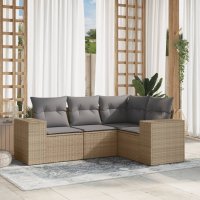 vidaXL 4-tlg. Garten-Sofagarnitur mit Kissen Beige Poly...