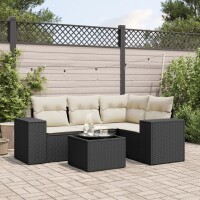 vidaXL 5-tlg. Garten-Sofagarnitur mit Kissen Schwarz Poly Rattan