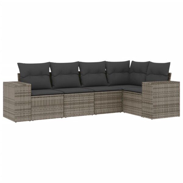 vidaXL 5-tlg. Garten-Sofagarnitur mit Kissen Grau Poly Rattan