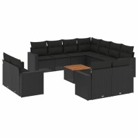 vidaXL 12-tlg. Garten-Sofagarnitur mit Kissen Schwarz Poly Rattan