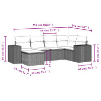 vidaXL 6-tlg. Garten-Sofagarnitur mit Kissen Grau Poly Rattan